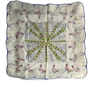 Vintage Silk Scarf Dancing Ballerinas & Floral Design 17" Square Baar & Beards